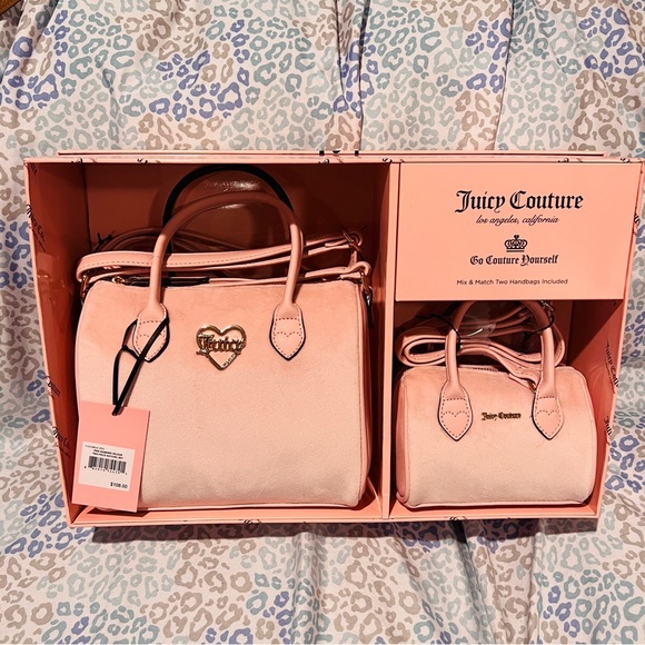 Juicy Couture Handbags - New Pink Juicy Couture Barrel Bag Gift Set of 2 Satchels Purse Velour MSRP $108